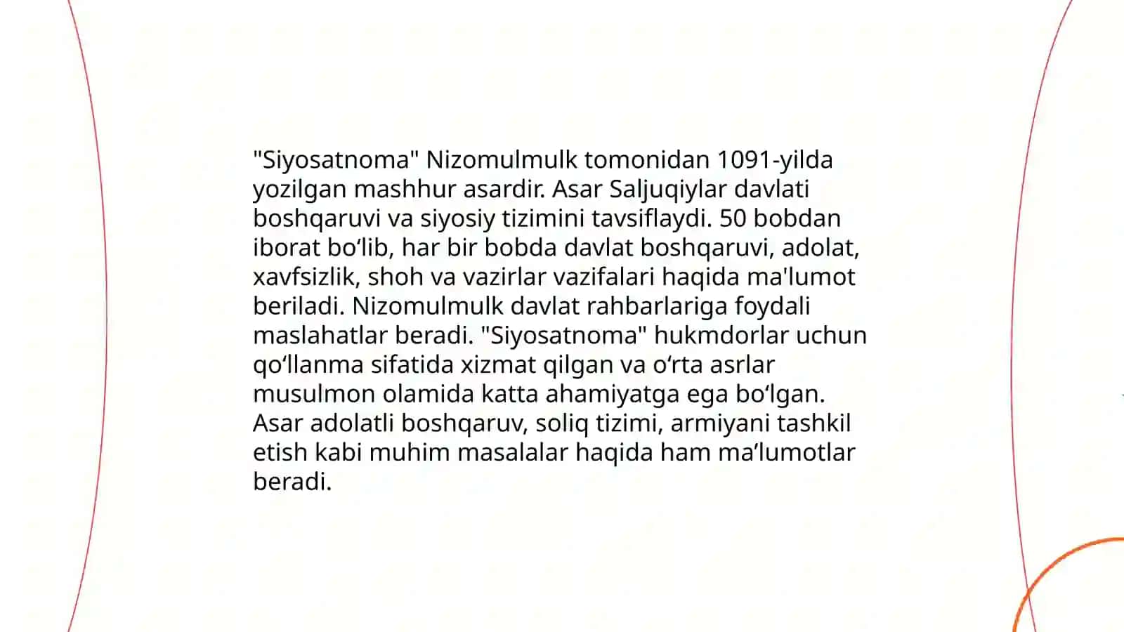 Nizomulmulk "Siyosatnona" asaridagi hikoyalar tahlili 4