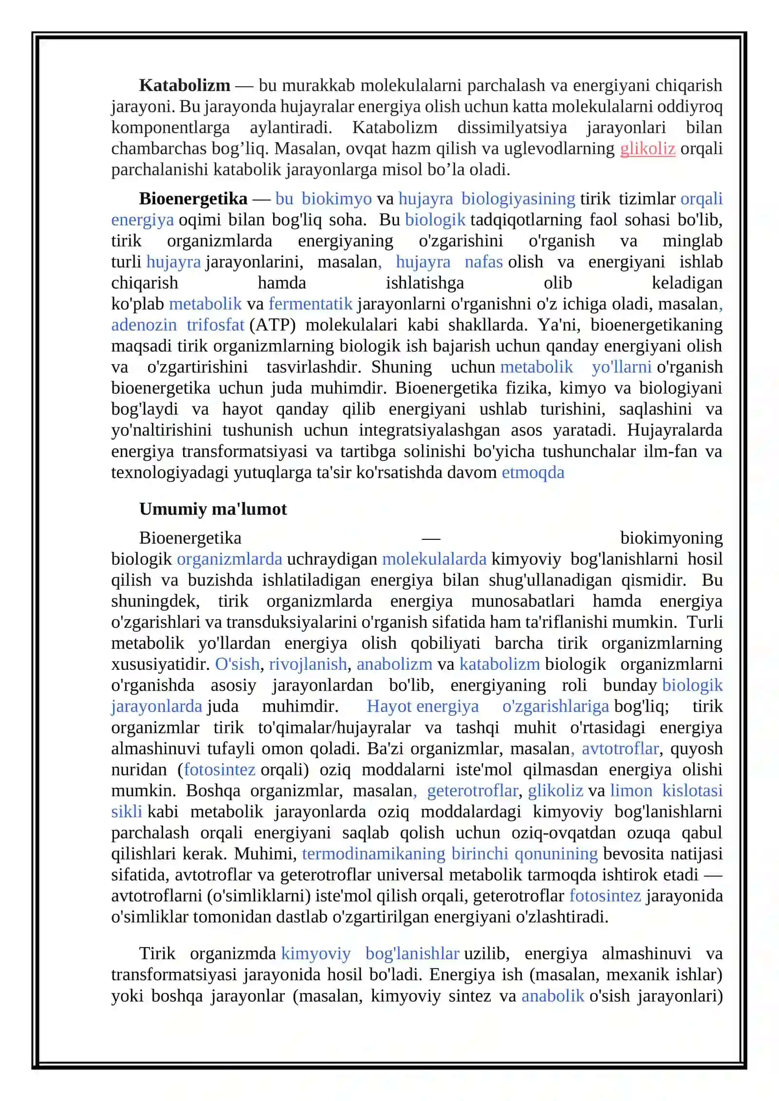 Modda almashinuv jarayonlarning boshqarilishi. Bioenergetika 4