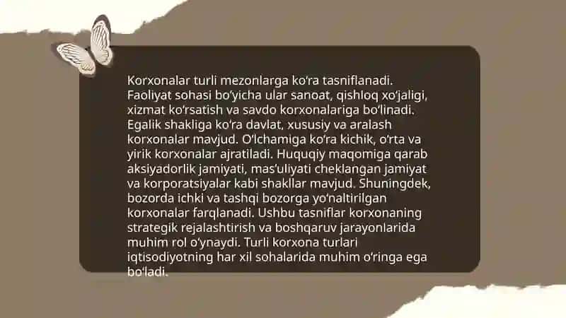 Korxonalarning bozor tizimidagi o’rni va iqtisodiy faoliyatining xususiyatlari 4