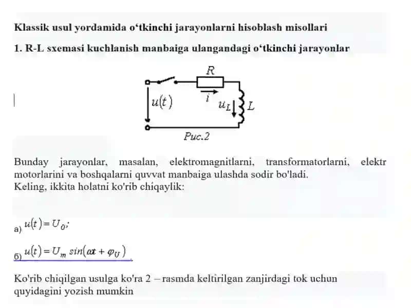 Elektr zanjirlarda o‘tkinchi jarayonlarni hisoblash 4