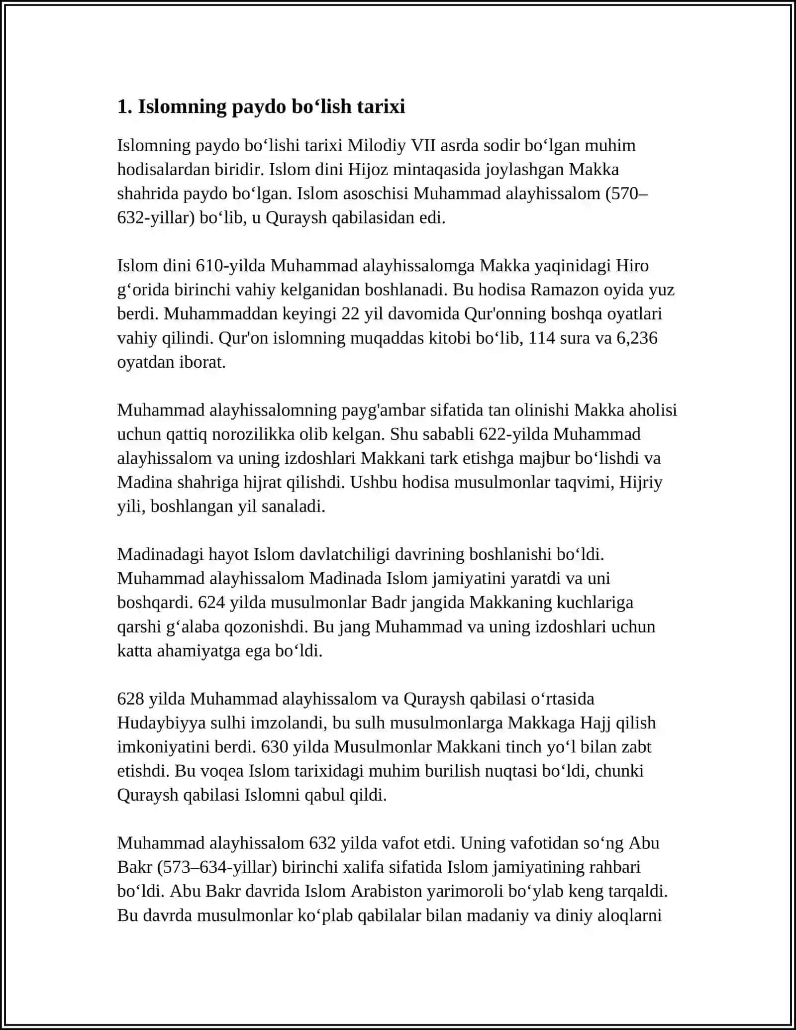 ISLOM OQIMLARI VA YO‘NALISHLARINING PAYDO BO‘IISHI SABABLARI, E'TIQODIDAGI BO‘LINISHLARNING SABABLARI VA OQIBATLARI 4