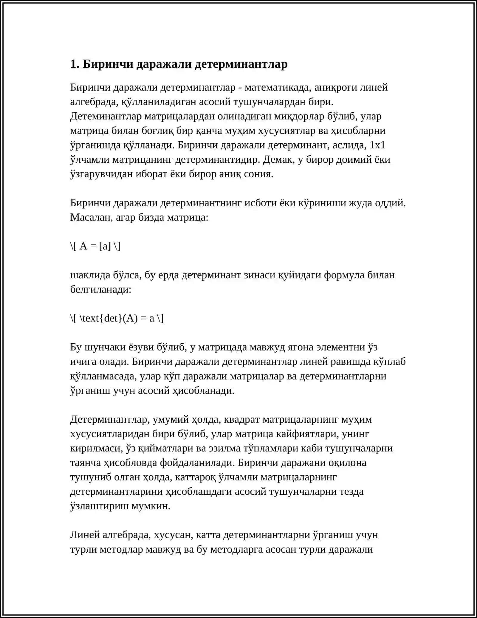 Mavzu: 1-,. ИККИИЧИ ВА УЧИНЧИ ТАРТИБЛИ ДЕТЕРМИНАНТ ",АР 4