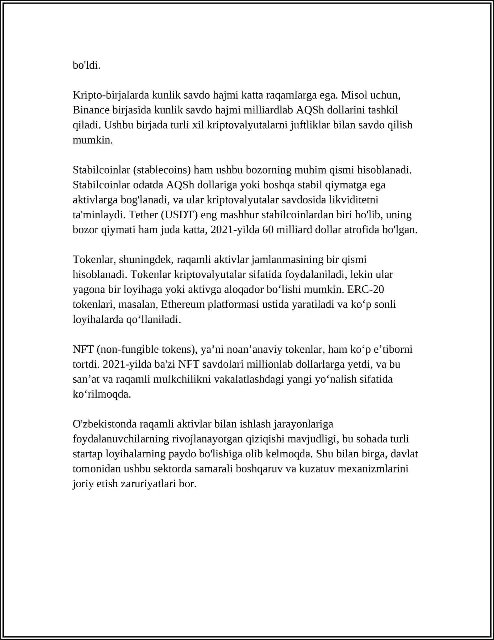 RAQAMLI AKTIVLAR SAVDOSIDA KURSLARNI PRAGNOZ QILISH USULLARI 4
