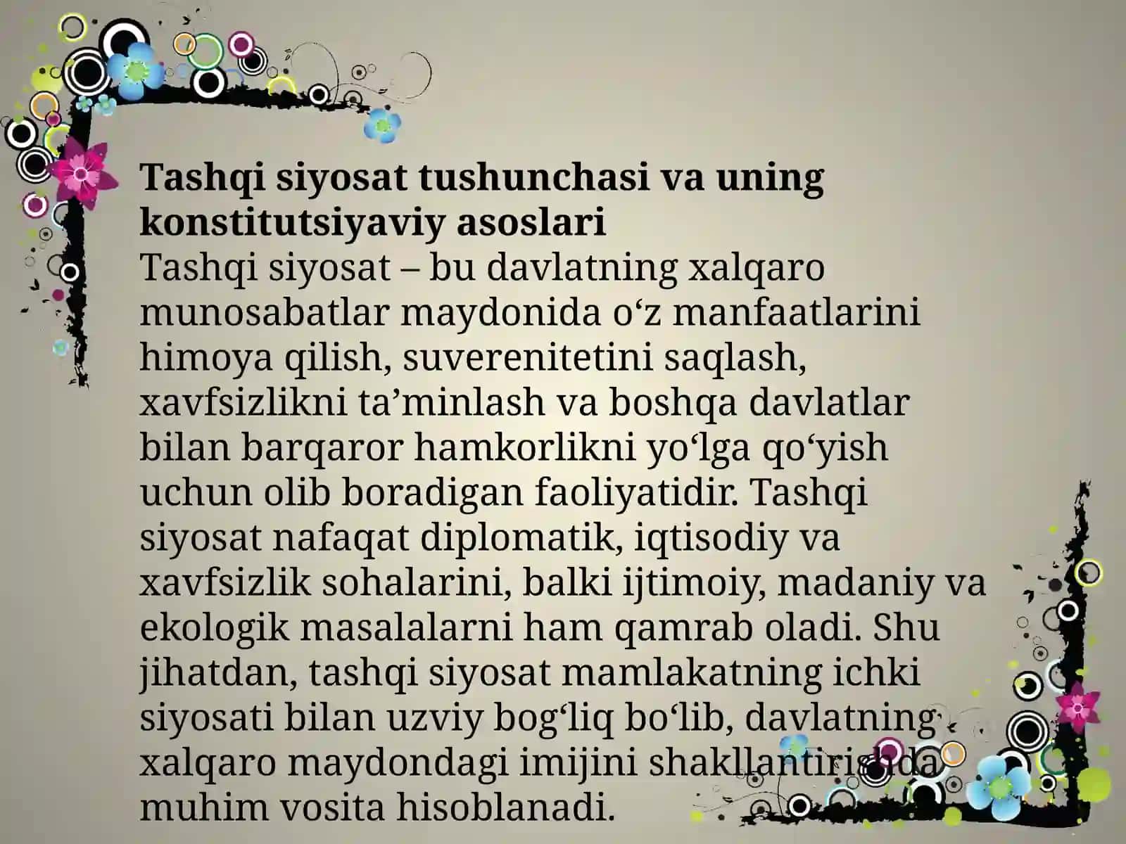 O'zbekiston respublikasi tashqi siyosatining konstitutsiyaviy asoslari 4