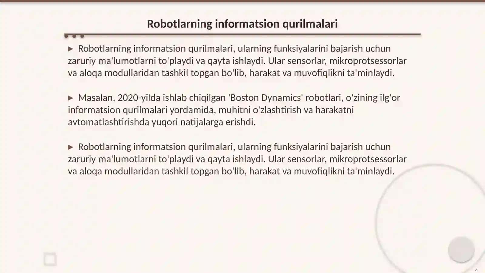 Mexatron modullar va robotlarning informatsion qurilmalari uchun dasturiy ta’minotlar 4