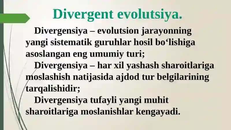 Evolutsion o‘zgarishlarning tiplari 4