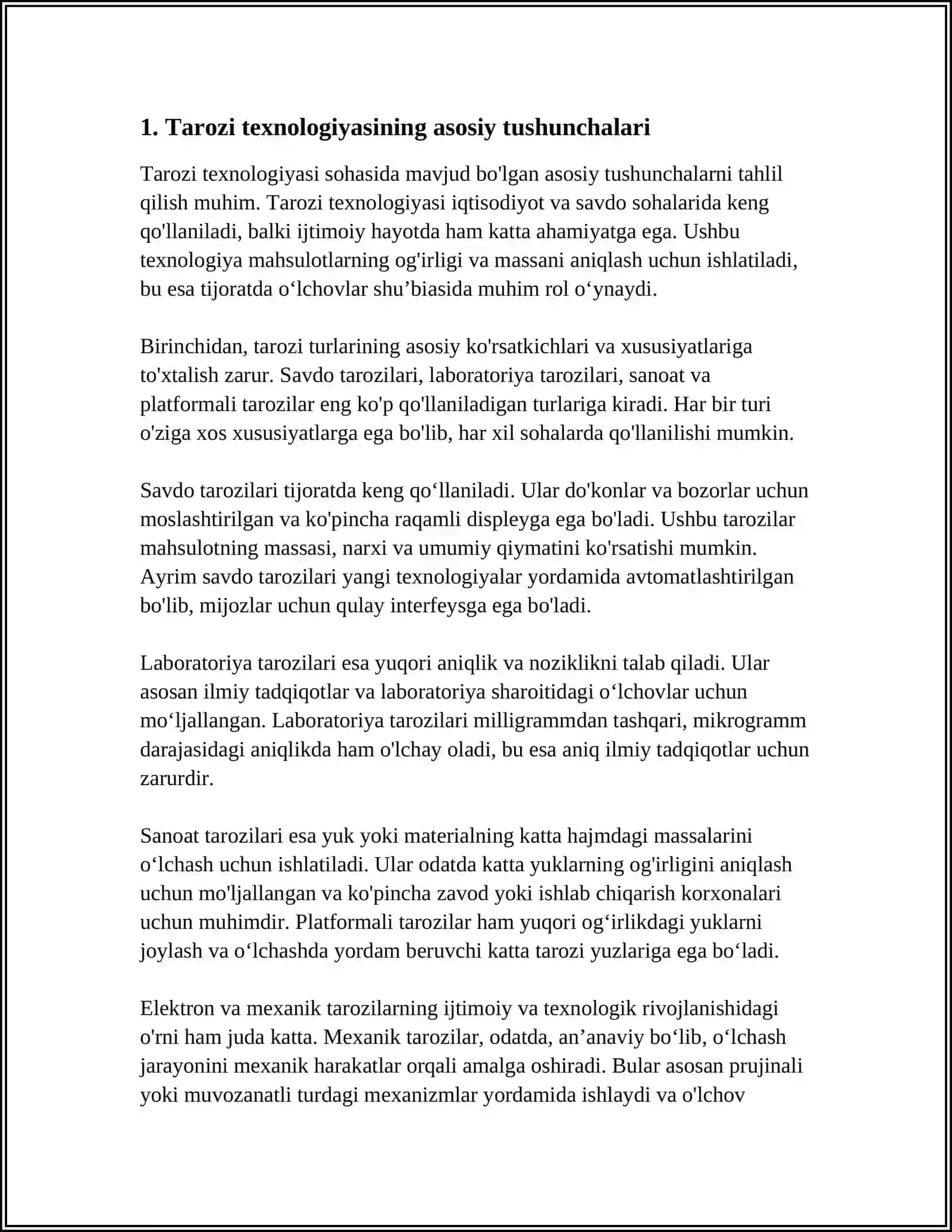 TAROZI TEXNOLOGIYASI.ZAMONAVIY TORTISH VA DOZALASH USKUNALARI, UNING TASNIFI VA ASOSIY TEXNIK XUSUSIYATLAR.DEFORMATSIYA OʻLCHAGICHI 4
