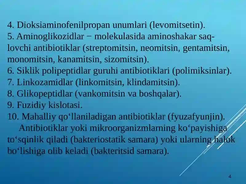 Turlikimyoviytuzilishigaegabo'lgansjntetikantebakterialvositalar 4