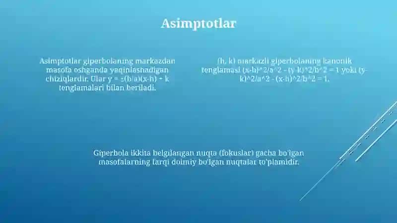 Giperbola tarifi Kanonik tenglamasi. Xossalari.Giperbola asimptotalari 4