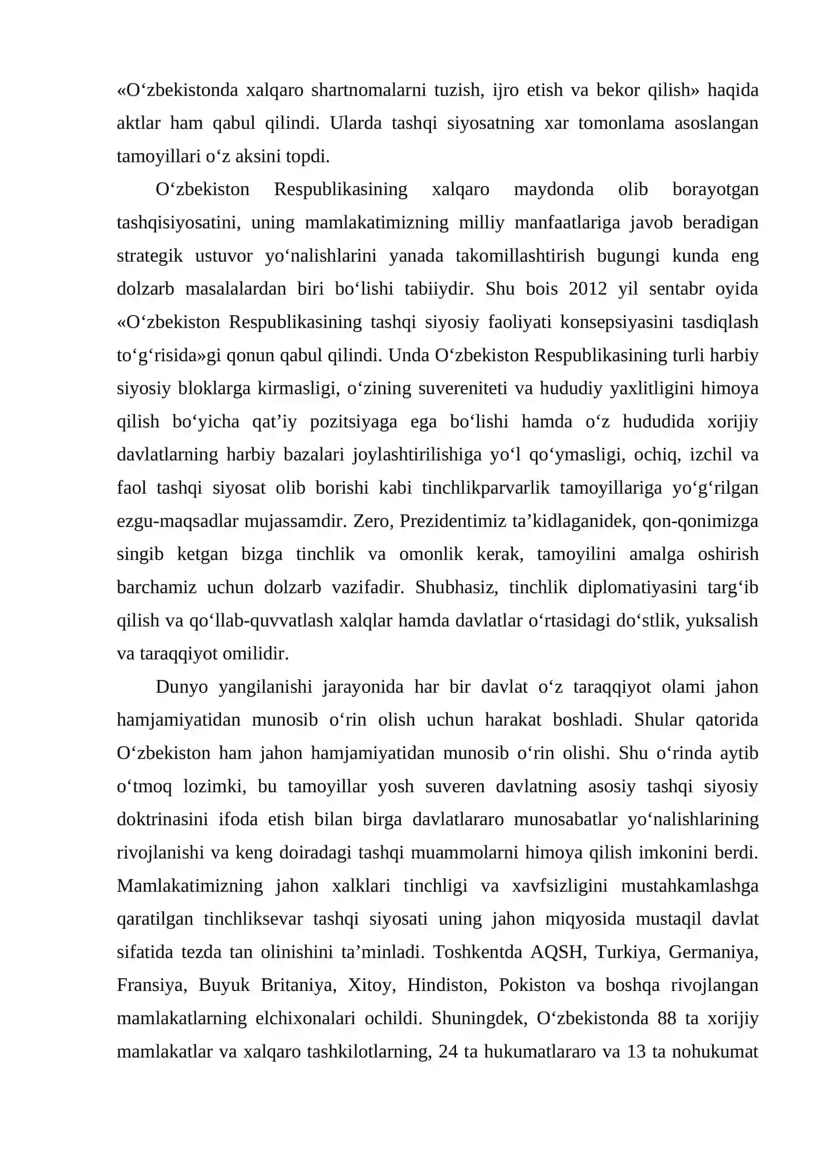 Millatlararo munosabatlardagi barqarorlik. Tinchliksevar mustaqil tashqi siyosat asoslarining ishlab chiqilishi 4
