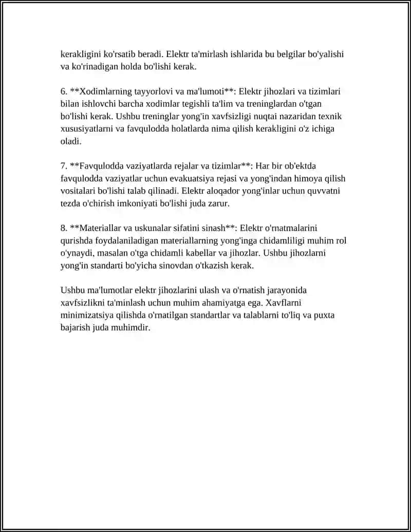 TOIFALANGAN OBEKTLARDA ELEKTR MOSLAMALARI BILAN ISHLAGANDA YONGʻIN HAVSIZLIGINI TAMINLASH CHORA TADBIRLAR 4