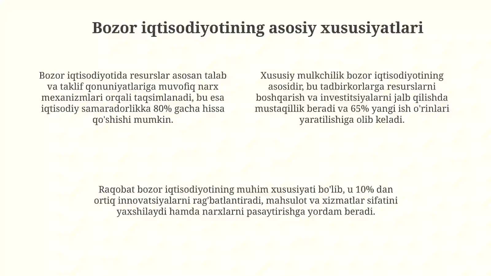 Iqtisodiy faoliyat turlari Bozor iqtisodiyotining belgilari 4