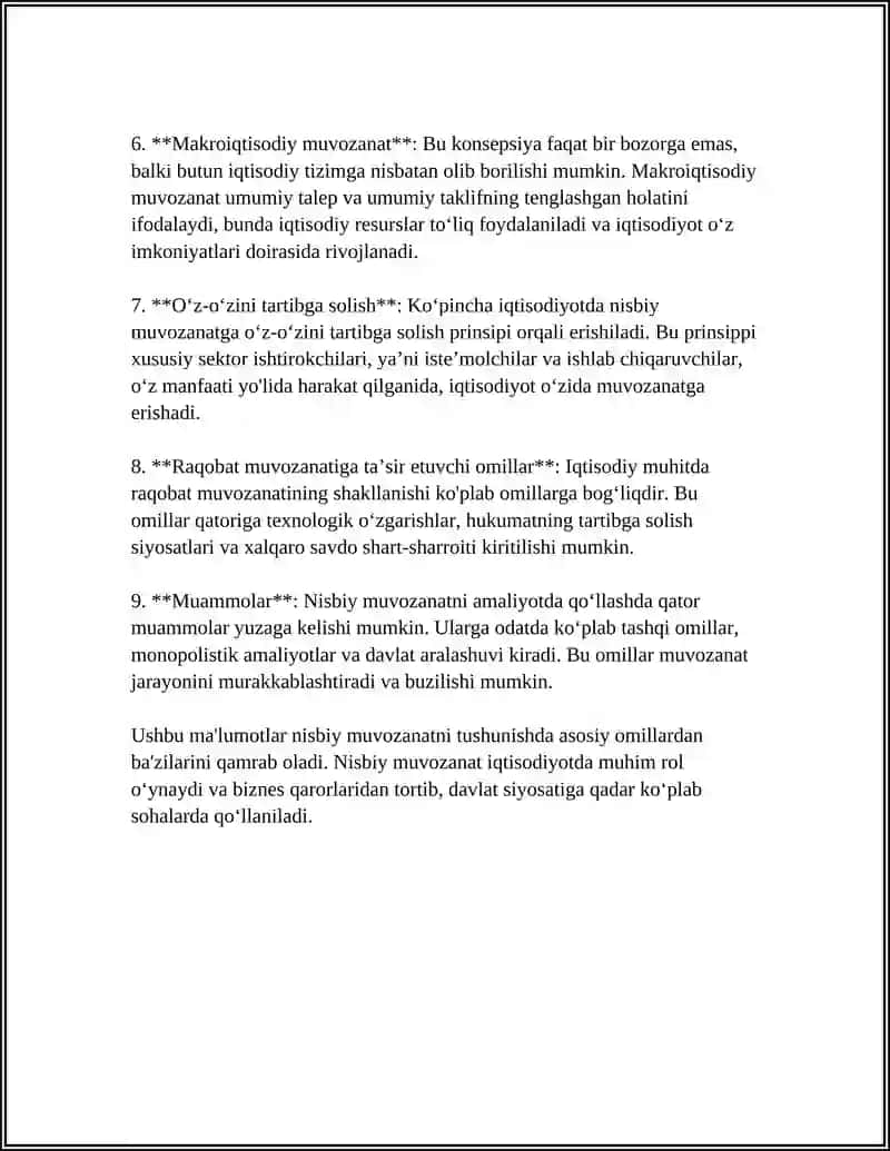 MUSTAQIL ISH Mavzu: NIYBIY MUVOZANAT. NISBIY MUVOZANAT HOLATLARI. EYLER TENGLAMASI 4