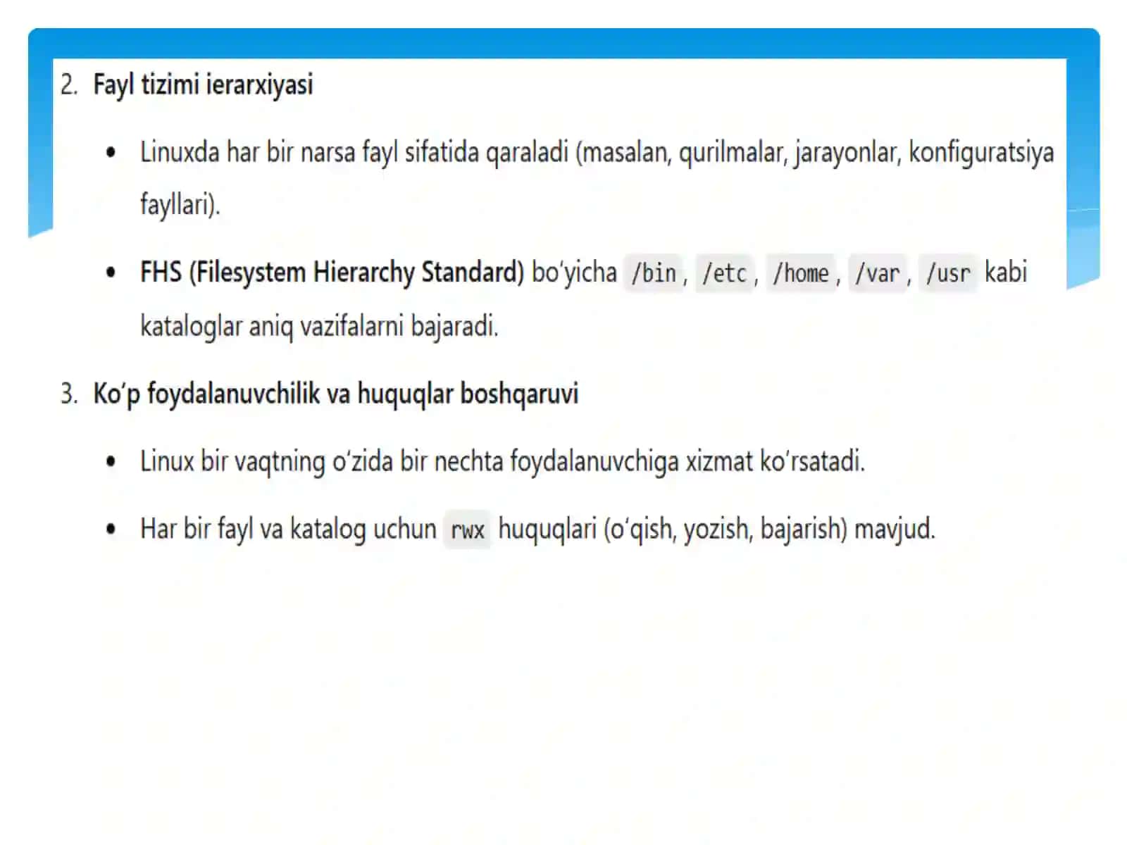 LINUX OPERATSION TIZIMI, QURILISH TAMOYILI VA AHAMIYATI 4
