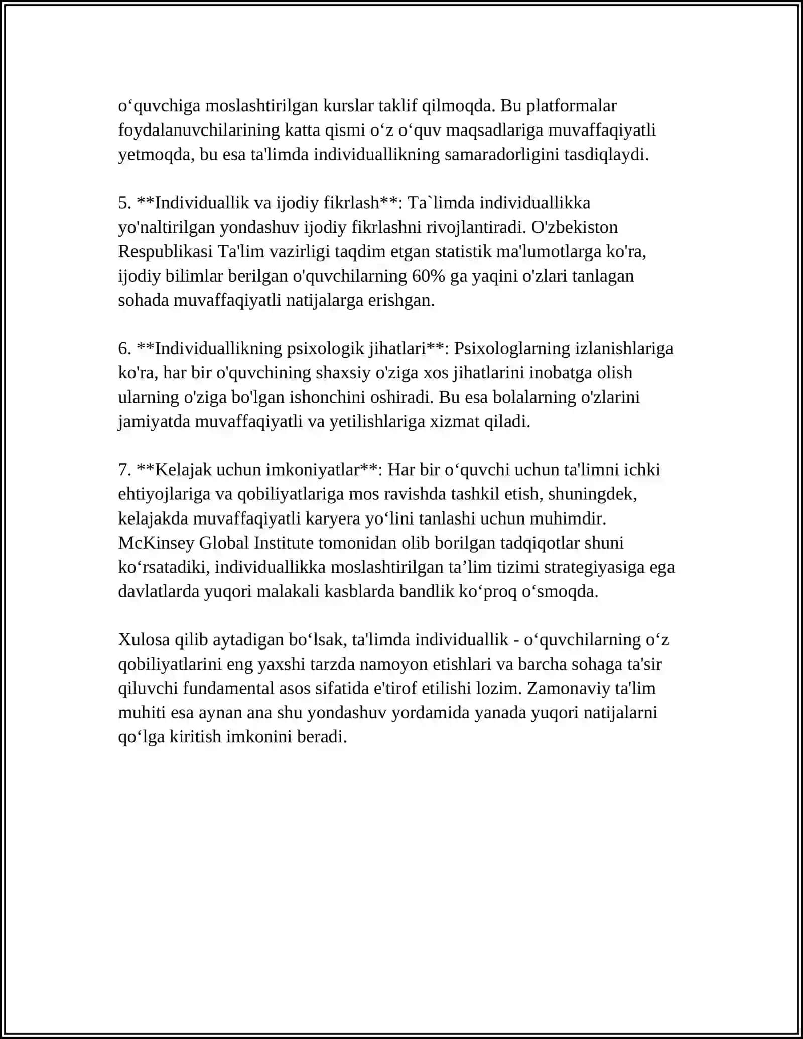 INDIVIDUAL TA'LIM YOʻNALISHI-TA'LIM DASTURINI OʻZLASHTIRISHNING USLUBIY USULLARIDAN BIRI SIFATIDA QARALADI 4