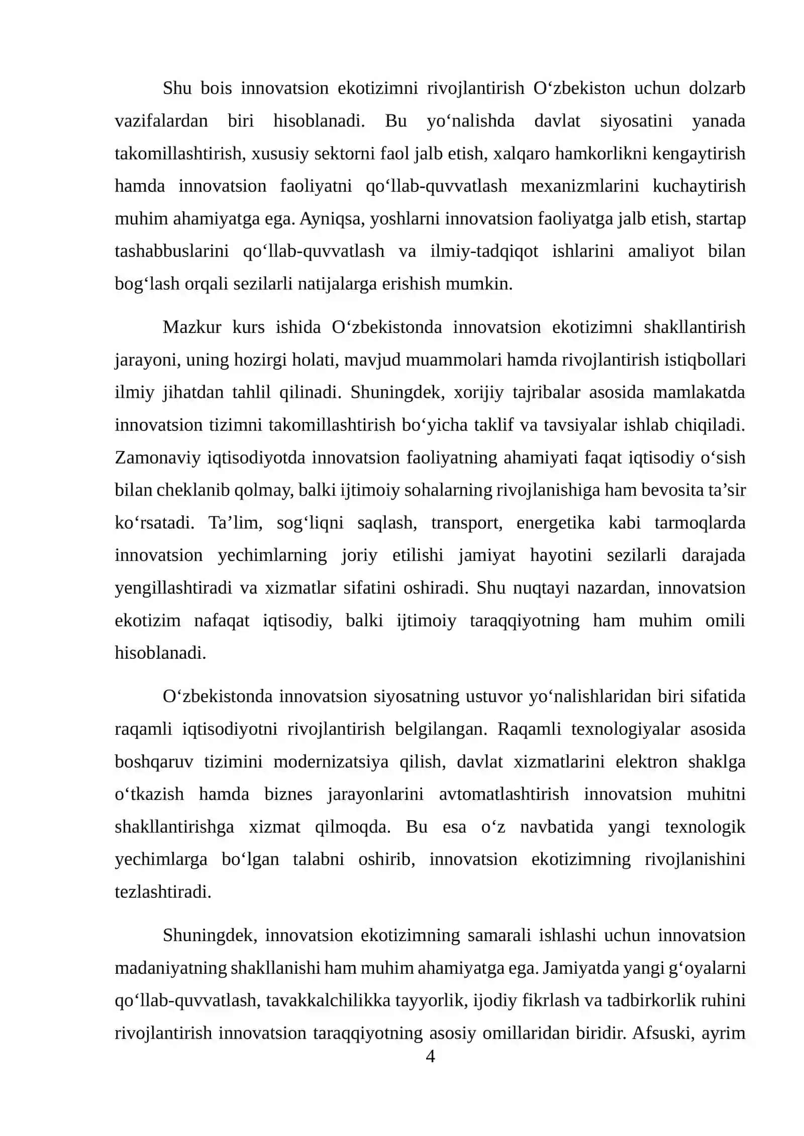 O'ZBEKISTONDA INNOVATSION EKOTIZIMNI SHAKLLANTIRISH VA RIVOJLANTIRISH MUAMMOLARI 4