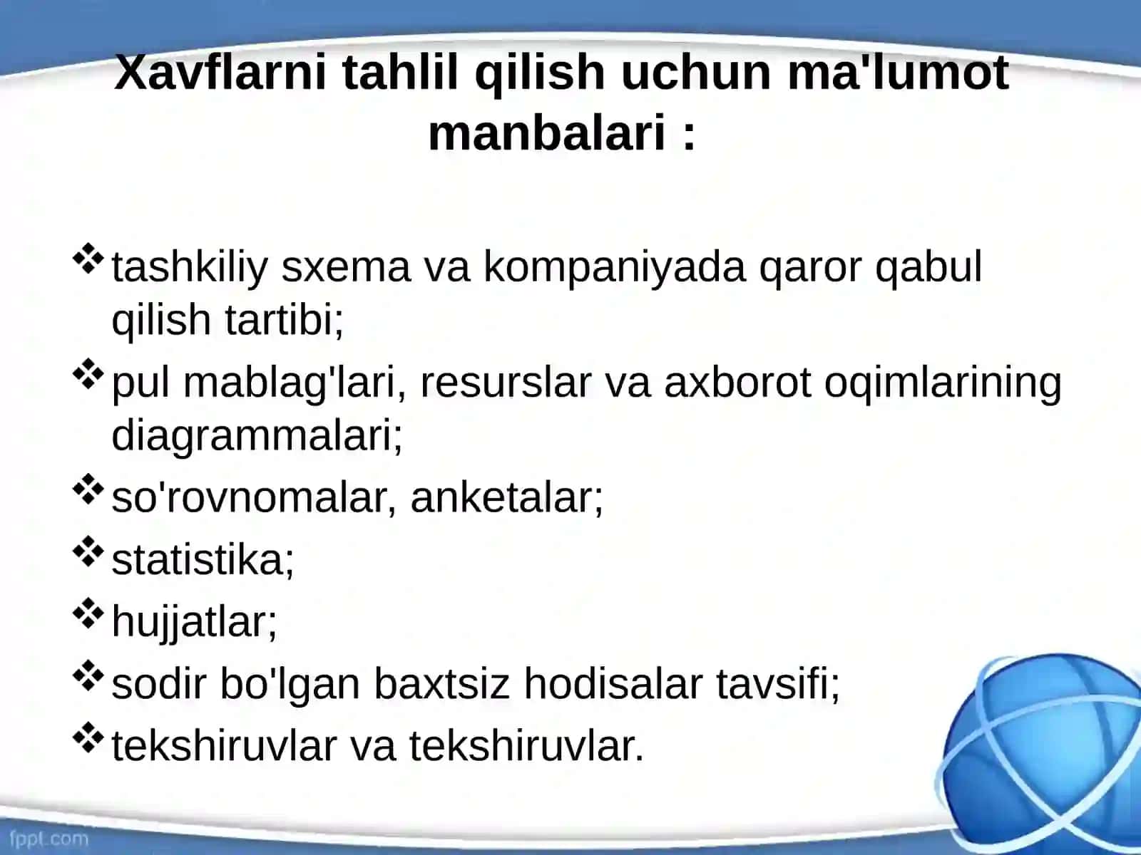 Xavf tahlili. Xatarlarni tahlil qilish va baholash 4
