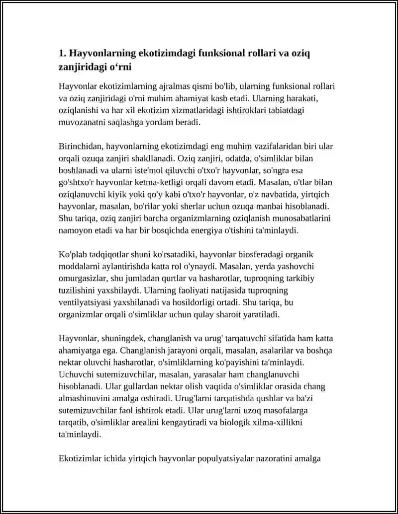 HAYVONLARNING EKOLOGIK ROLLARI VA MUHOFAZA QILISH MUAMMOLARI. ZOOGEOGRAFIYA ASOSLARI 4