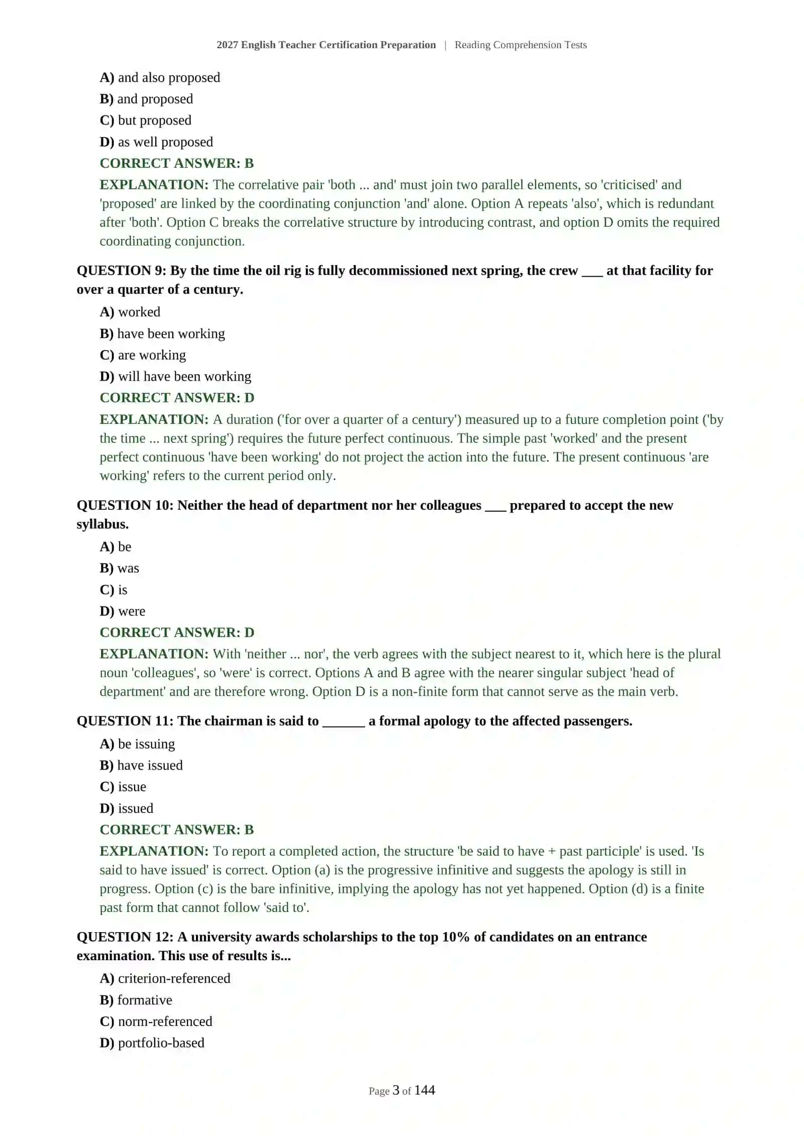 2027 English Teacher Certification Preparation | Reading Comprehension Tests 4