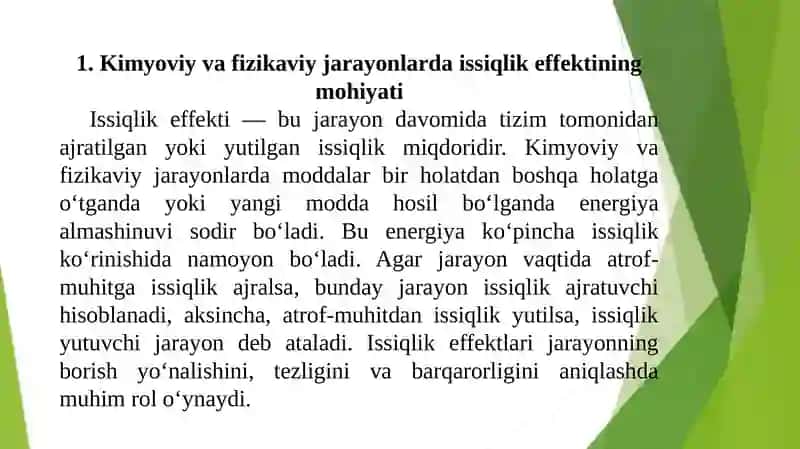 Kimyoviy va fizikaviy jarayonlarning issiqlik effektlari 4