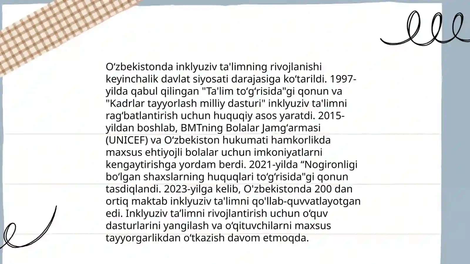 Oʻzbekistonda imkoniyati cheklangan bolalar uchun inklyuziv ta’lim 4
