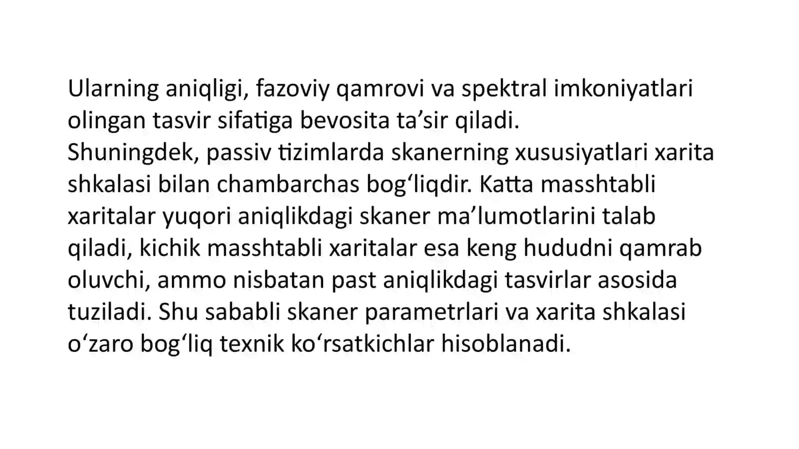 Passiv O'tish Tizimlari. Skanerning xususiyatlari va xarita shkalasi bilan aloqasi. 4