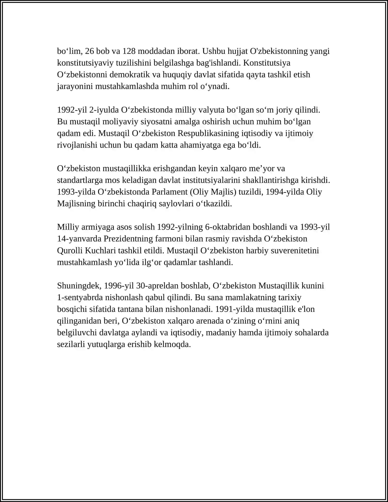 MUSTAQIL OʻZBEKISTON RESPUBLIKASI TASHKIL TOPISHI VA UNING TARIXIY AHAMIYATI 4