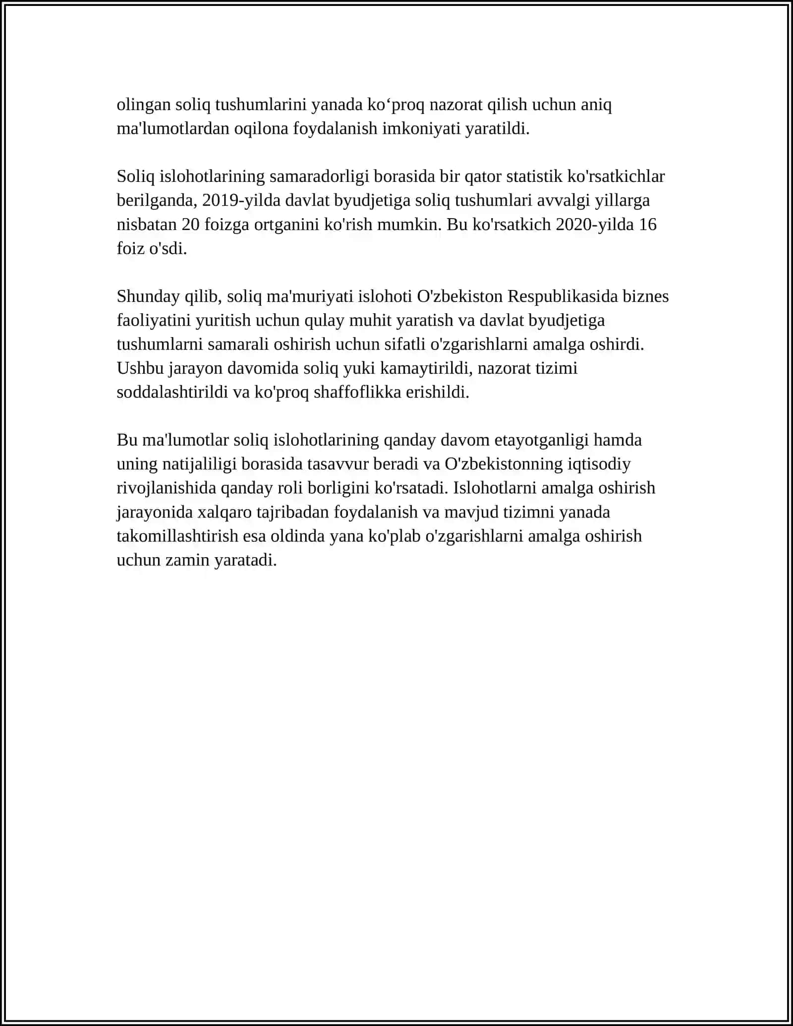 OʻZBEKISTON SOLIQ ISLOHOTLARINING USTUVOR YOʻNALISHLARI 4