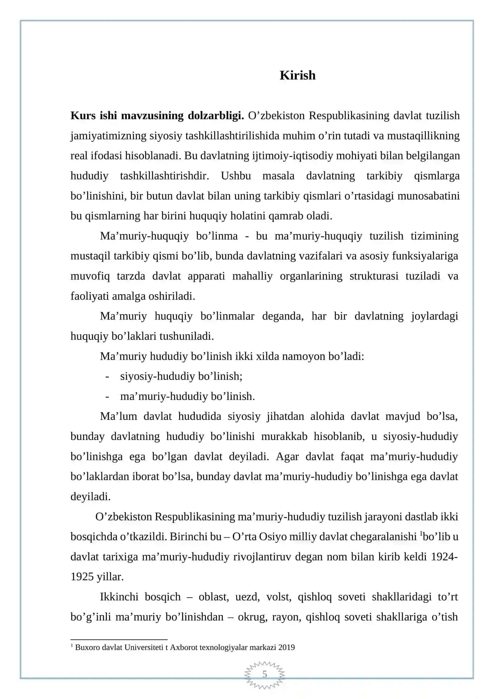 O’zbekiston Respublikasining Ma’muriy-Hududiy Tuzilishi Kurs Ishi 4