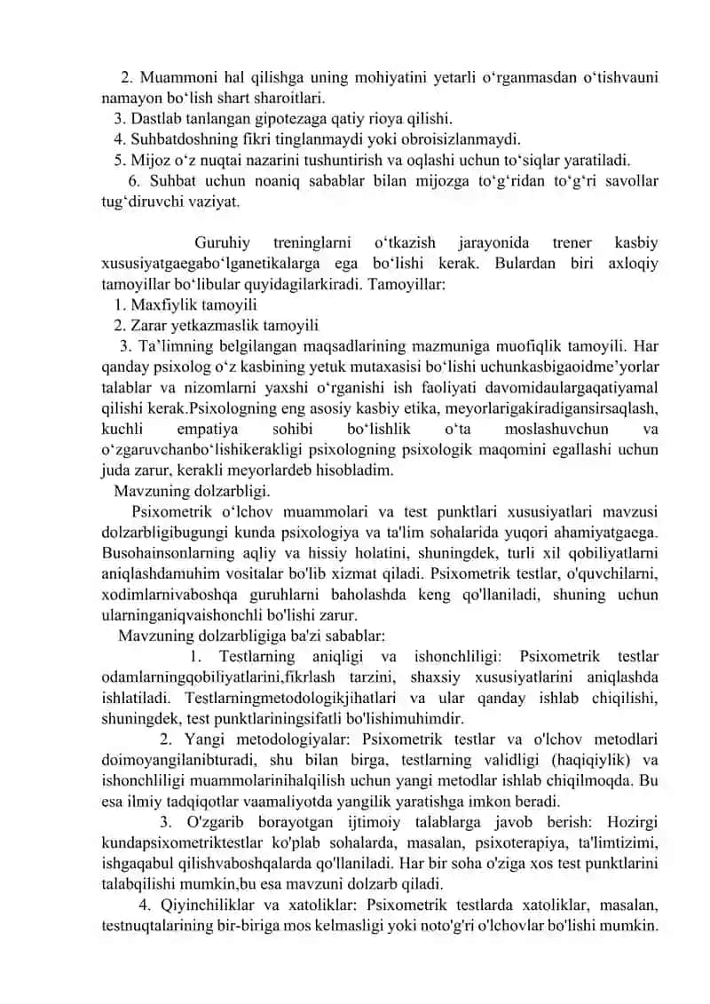Psixometrikada oʻlchov muammolari va test punktlariningxususiyatlari 4