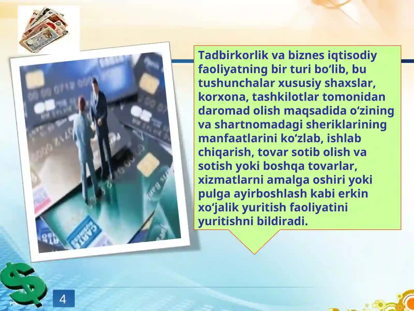 Tadbirkorlik va biznes iqtisodiyoti 4