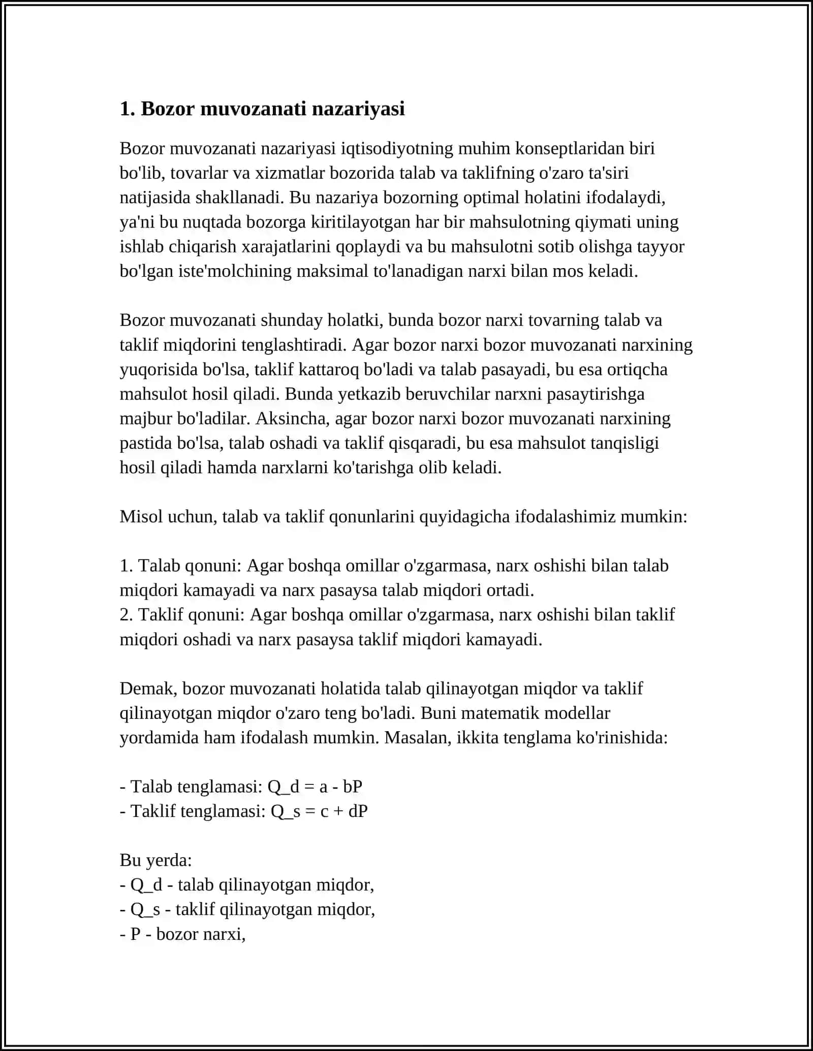 BOZOR MUVOZANATI. TALAB VA TAKLIF ESLASTIKLIGI 4
