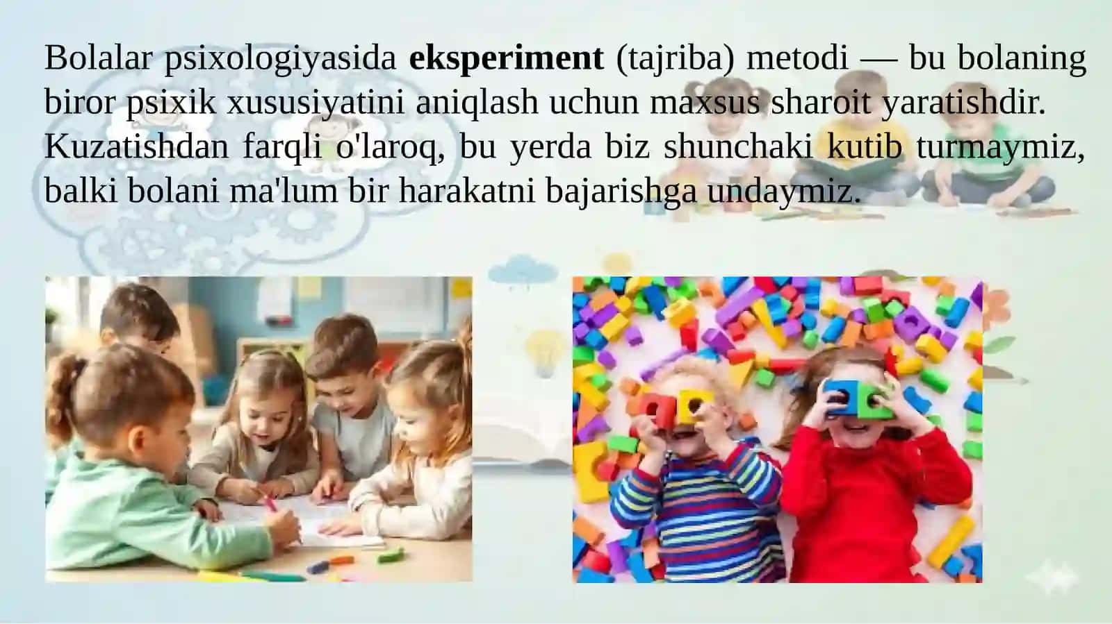 Bolalar psixologiya fanining ilmiy tadqiqot metodlari. 4