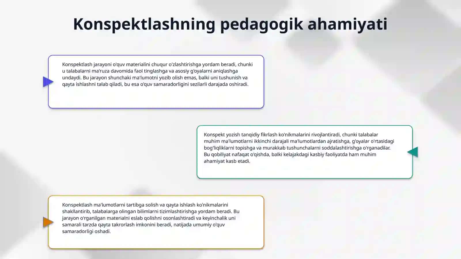 Konspekt turlari, xronologik, tahliliy konspekt (4 ta reja asosida) 4