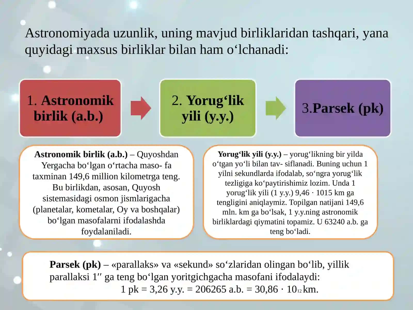 DARS ISHLANMA Astronomiyada uzunlik o’lchov birliklari.Ikkijism massasi.Kosmik tezlik 4