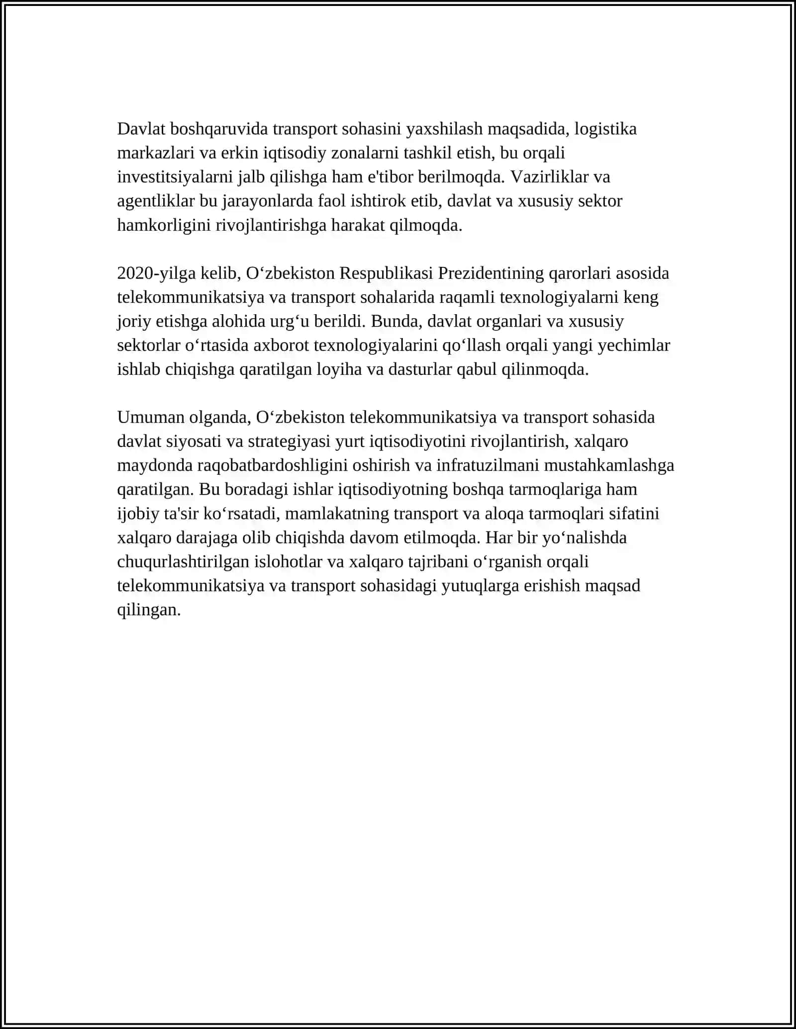 TELEKOMUNIKATSIYA VA TRANSPORT SOHASIDA DAVLAT BOSHQARUVI 4