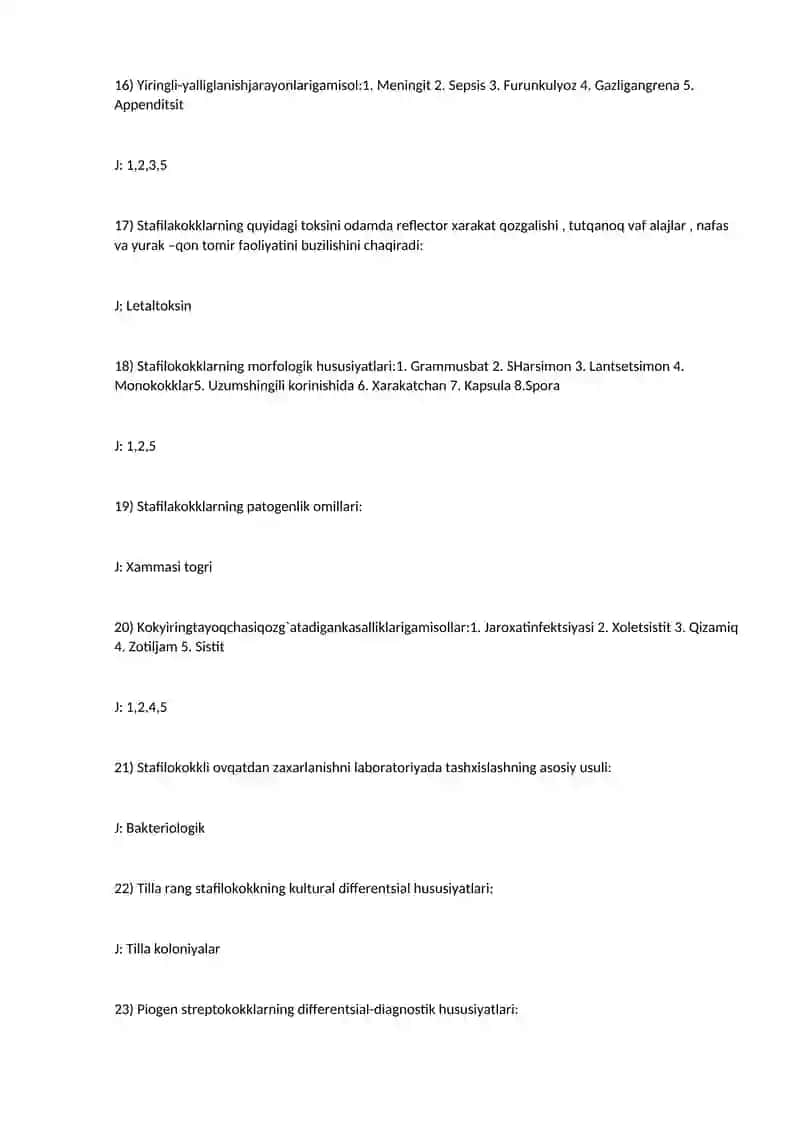 Gepatit, zamburug'lar va stafilakokklar bo'yicha savol-javoblar 4