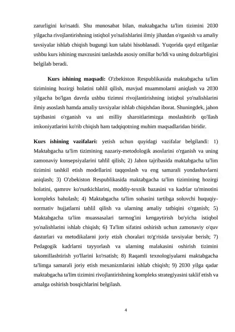O'ZBEKISTON RESPUBLIKASIDA MAKTABGACHA TA'LIM TIZIMINI 2030 YILGACHA RIVOJLANTIRISH ISTIQBOLLARI 4