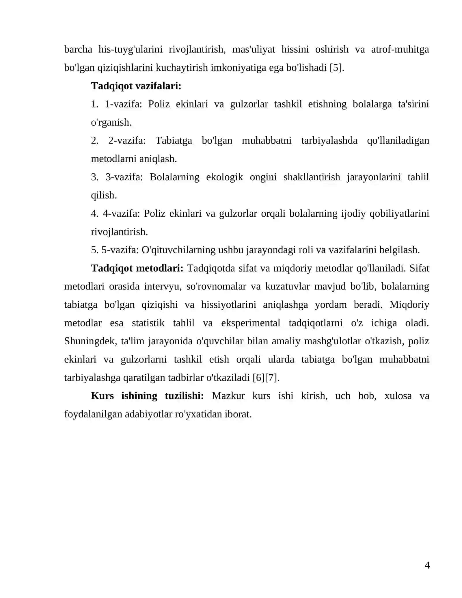 "Poliz ekinlari va gulzorlarni tashkil etishni rejalashtirish orqali bolalarga ona tabiatga boʻlgan muhabbatini tarbiyalash" 4