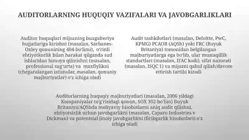 Auditorlik tashkilotlarining xuquqlari, majburiyatlari va javobgarliklari 4