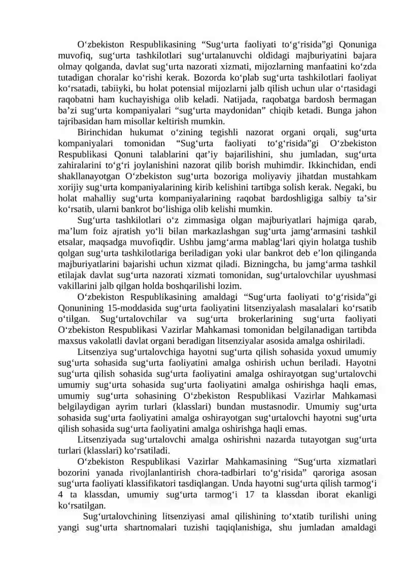 Sug‘urta Faoliyatini Amalga Oshirishning Huquqiy Asoslari va Su’urta Kompaniyalarining Tashkiliy-Huquqiy Shakllari 4