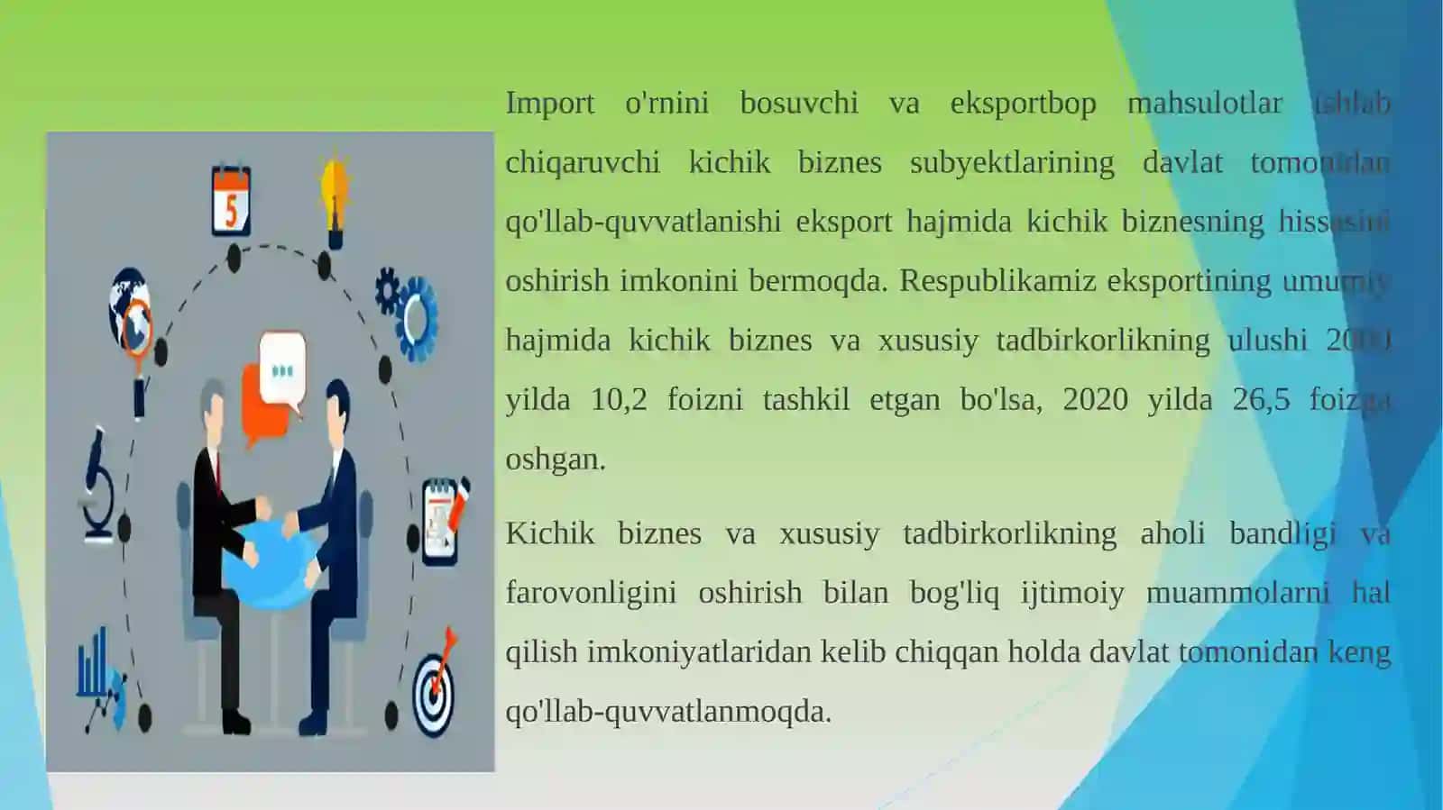 Kichikbiznes va tadbir korlikni qo'llash siyosati 4