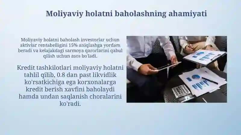 Korxonalar moliyasi va moliyaviy ahvolini baholash 4