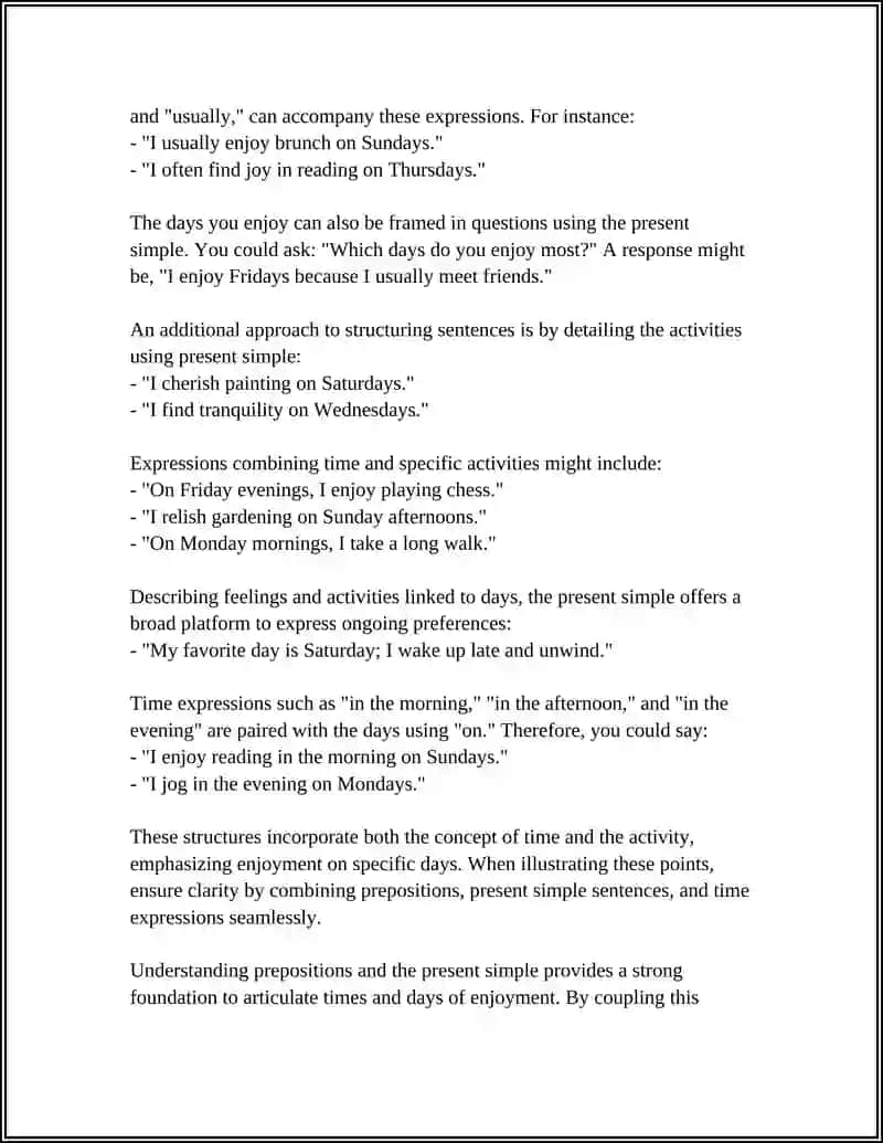 THE DAYS AND TIME I ENJOY – PRESENT SIMPLE + PAST SIMPLE + TIME EXPRESSIONS (AT, IN, ON) + TELLING TIME 4