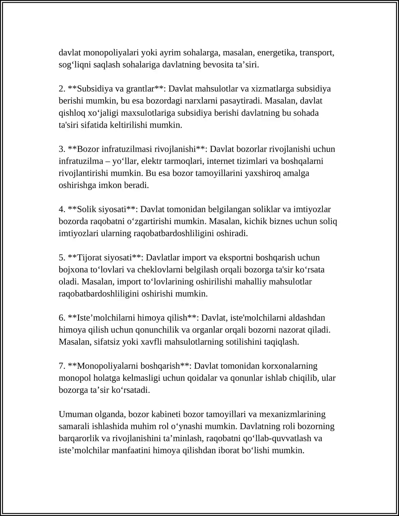 MUSTAQIL ISH Mavzu: NARXNING BOZOR FAOLIYATIGA TA'SIRI 4
