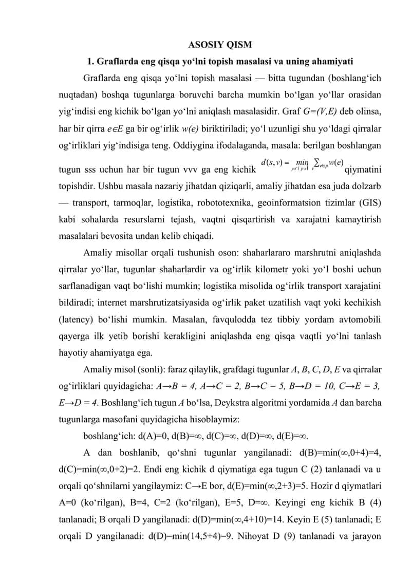 Graflarda eng qisqa yo‘lni aniqlashning Deykstra algoritmlari 4