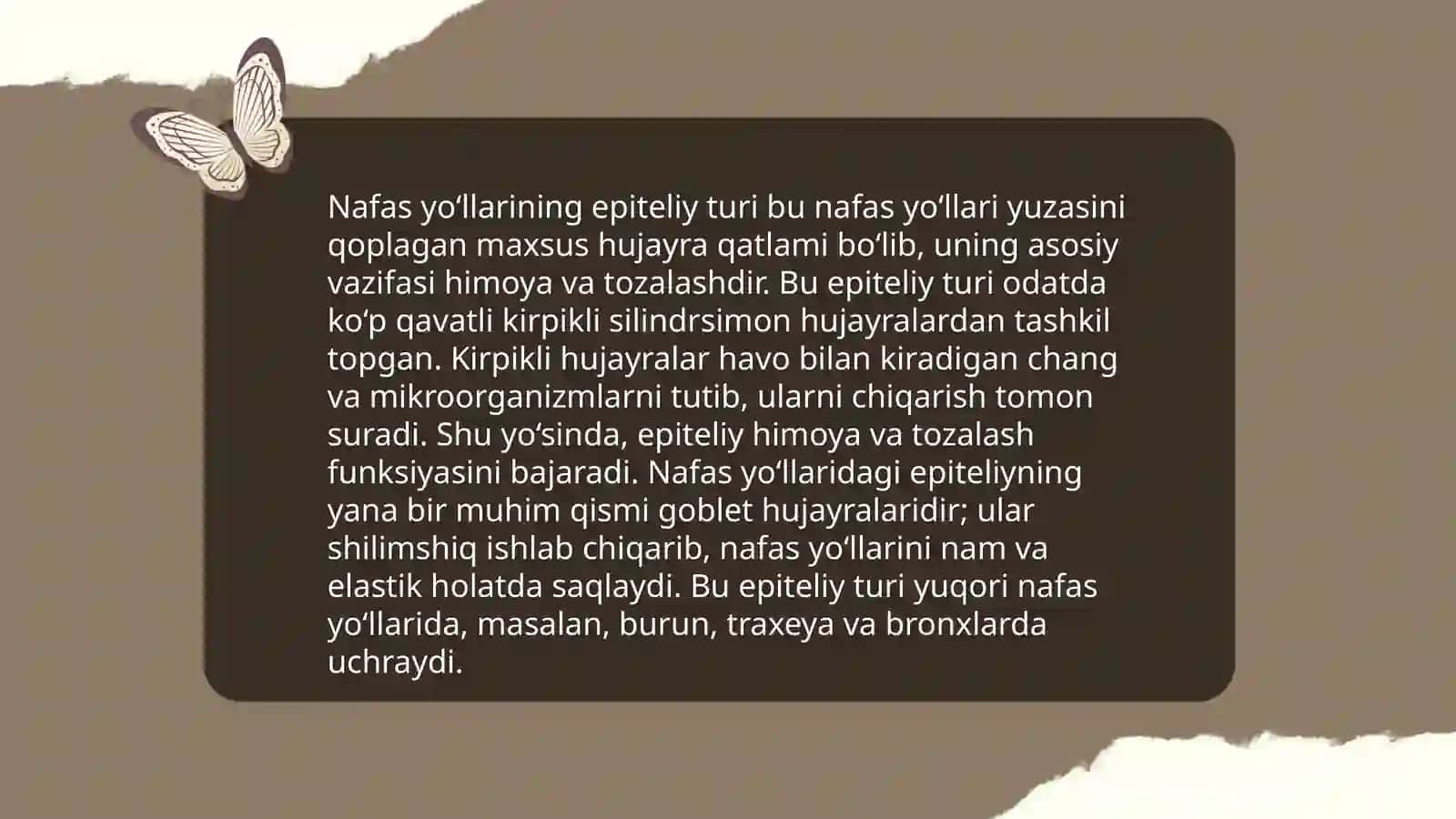 Nafas olish tizimi aʼzolarining qiyosiy gistologik tasnifi 4