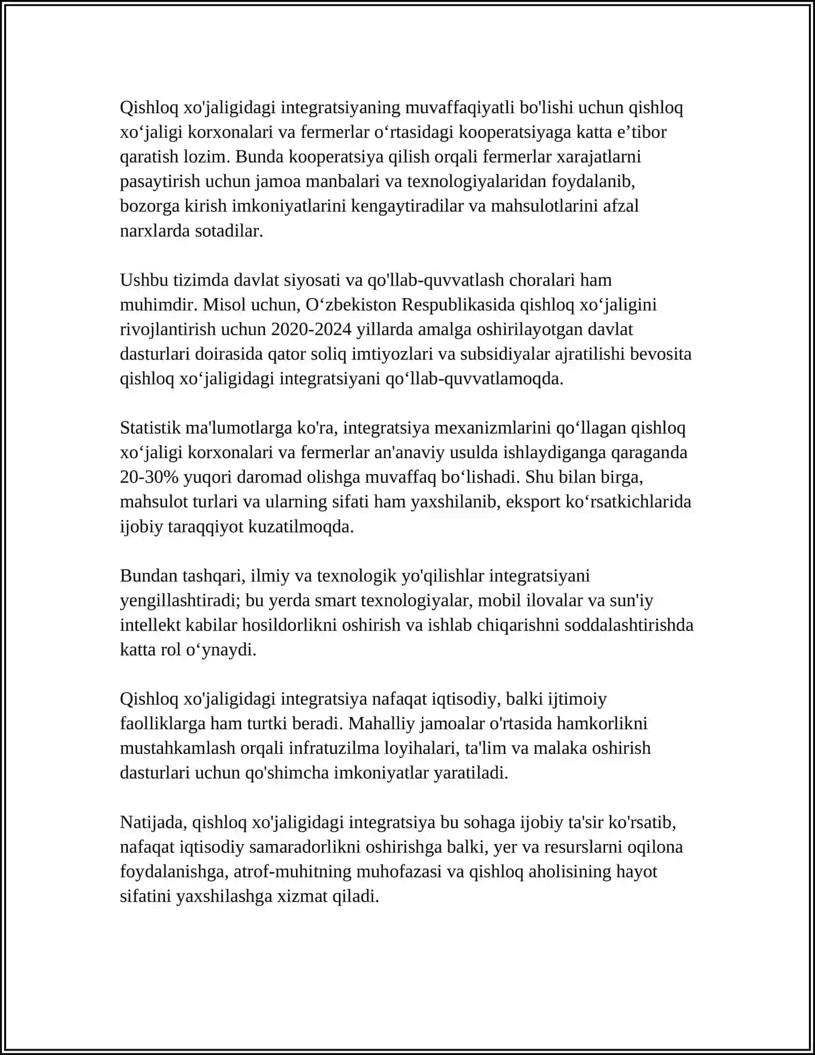 QISHLOQ XO'JALIGIDA INTEGRATSIYA JARAYONLARINING IQTISODIY MOHIYATI 4