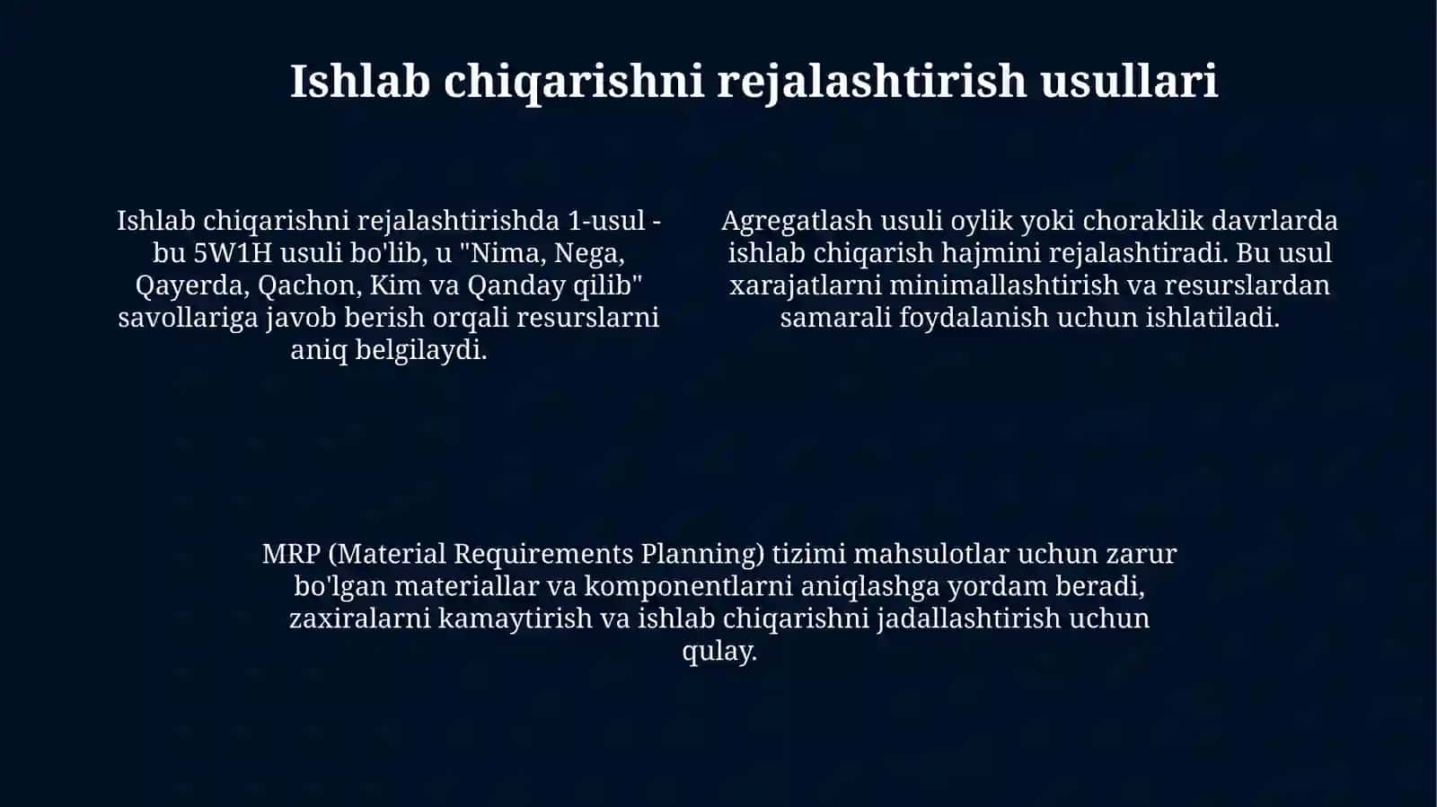 Tovar aylanmasi, ishlab chiqarishni rejalashtirish va prognozlash 4
