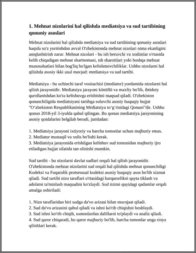 MEHNAT NIZOLARNI HAL QILISHDA MEDIATSIYA VA SUD TARTIBI 4